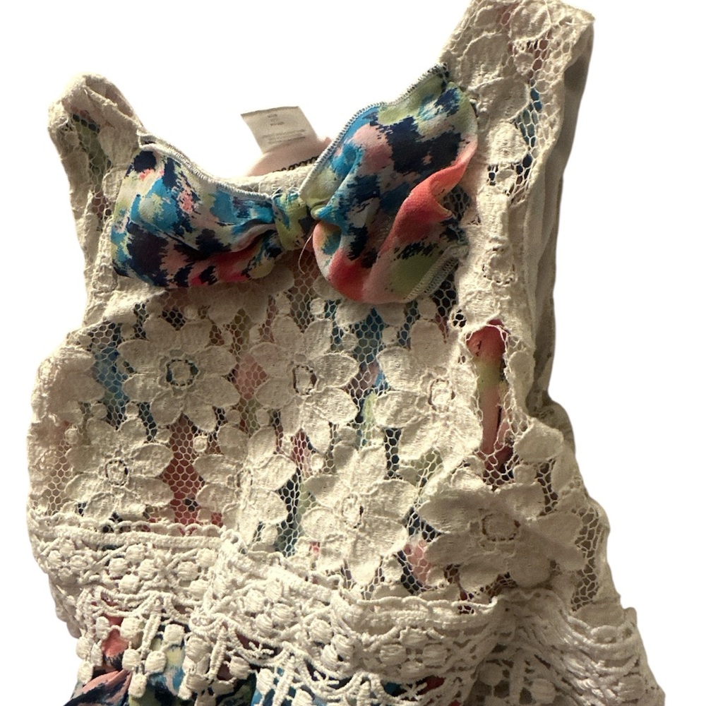 Girls Little Lass Cream Lace Top Dress with Multicolor Floral Skirt size 6 - Picture 4 of 4